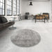 Round Machine Washable Contemporary Grey Gray Rug in a Office, wshcon2001