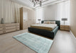 Contemporary Dark Sea Green Modern Rug in a Bedroom, con2002