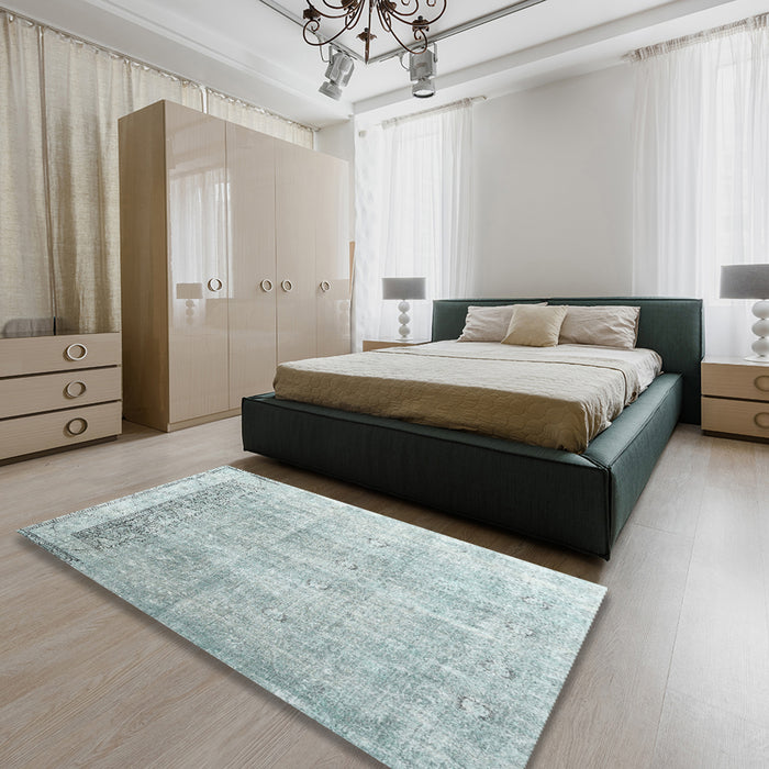 Machine Washable Contemporary Dark Sea Green Rug in a Bedroom, wshcon2002