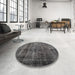 Round Machine Washable Contemporary Western Charcoal Gray Rug in a Office, wshcon2004