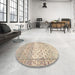 Round Contemporary Deep Peach Orange Modern Rug in a Office, con2008