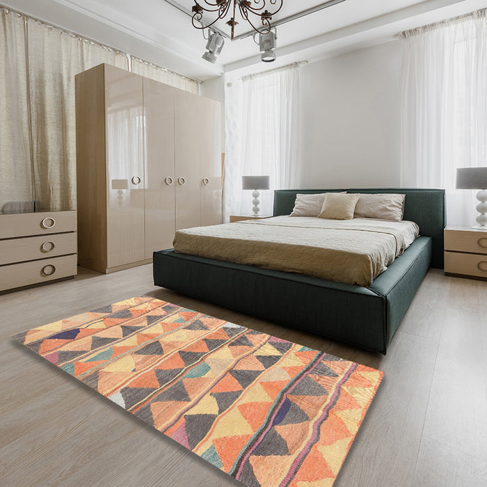 Contemporary Rust Pink Southwestern Rug in a Bedroom, con2012