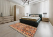 Contemporary Sand Brown Southwestern Rug in a Bedroom, con2013