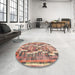 Round Machine Washable Contemporary Sienna Brown Rug in a Office, wshcon2017