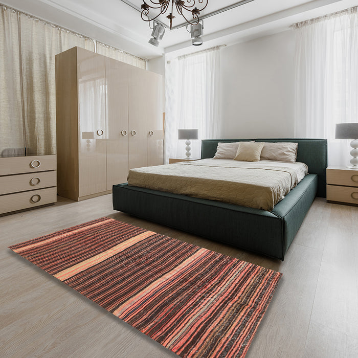 Contemporary Sunrise Orange Oriental Rug in a Bedroom, con2023