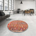 Round Contemporary Tangerine Pink Oriental Rug in a Office, con2026