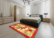 Contemporary Neon Red Modern Rug in a Bedroom, con2031