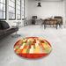 Round Contemporary Neon Red Modern Rug in a Office, con2031