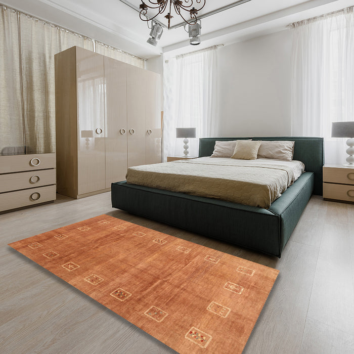 Machine Washable Contemporary Orange Red Rug in a Bedroom, wshcon2034