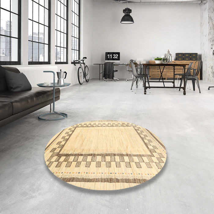 Round Machine Washable Contemporary Sandy Brown Rug in a Office, wshcon2035