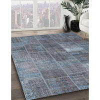 Contemporary Purple Navy Blue Patchwork Rug, con2041