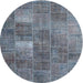 Sideview of Contemporary Purple Navy Blue Patchwork Rug, con2041