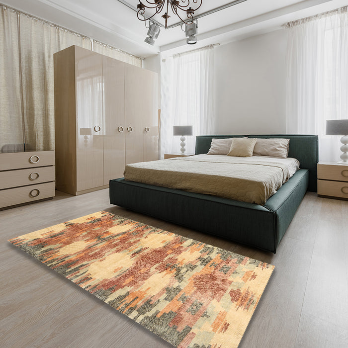 Contemporary Chocolate Brown Modern Rug in a Bedroom, con2042