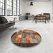 Round Contemporary Dark Almond Brown Modern Rug in a Office, con2046