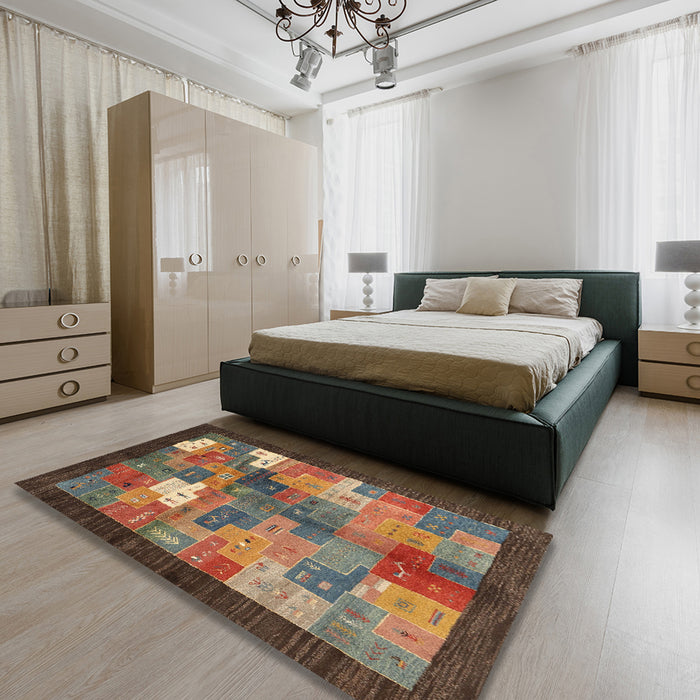 Contemporary Dark Almond Brown Modern Rug in a Bedroom, con2046