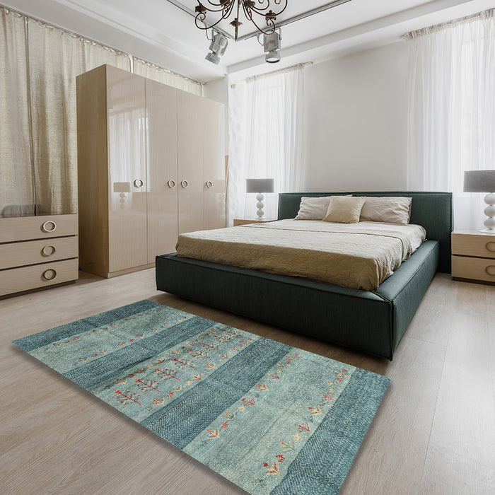 Machine Washable Contemporary Green Rug in a Bedroom, wshcon2048