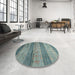 Round Machine Washable Contemporary Green Rug in a Office, wshcon2048