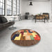 Round Machine Washable Contemporary Dark Sienna Brown Rug in a Office, wshcon2050