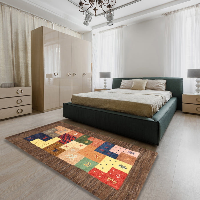 Machine Washable Contemporary Dark Sienna Brown Rug in a Bedroom, wshcon2050