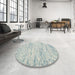 Round Contemporary Dark White Beige Modern Rug in a Office, con2051