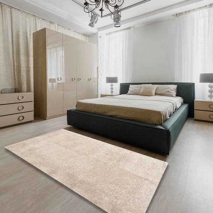 Contemporary Tan Brown Solid Rug in a Bedroom, con2055