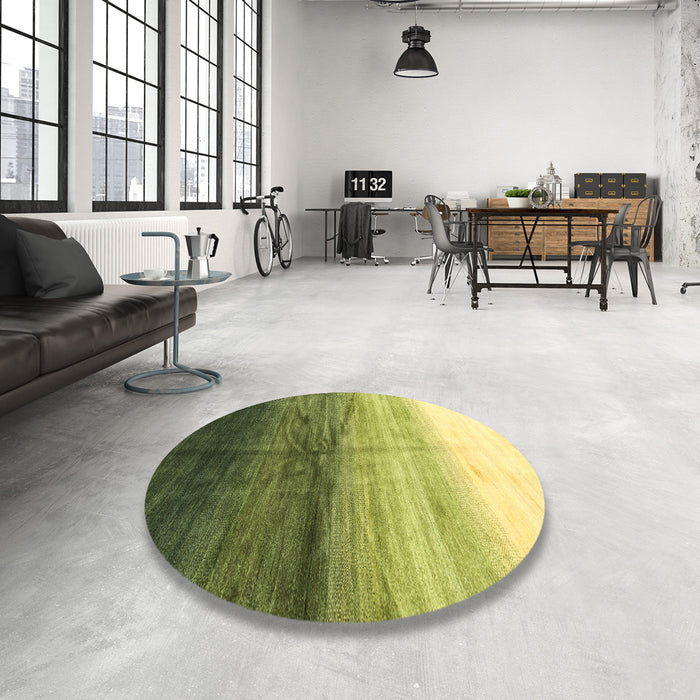 Round Machine Washable Contemporary Yellow Green Rug in a Office, wshcon2060