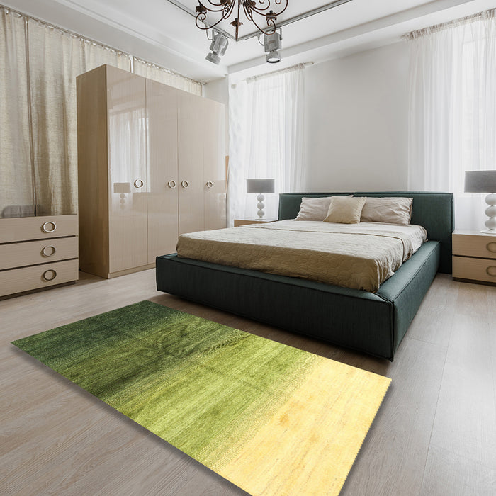 Machine Washable Contemporary Yellow Green Rug in a Bedroom, wshcon2060