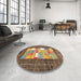 Round Machine Washable Contemporary Brass Green Rug in a Office, wshcon2061