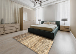 Contemporary Dark Gold Brown Modern Rug in a Bedroom, con2062