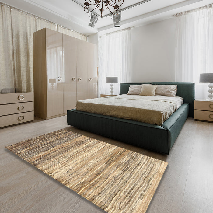 Contemporary Dark Gold Brown Modern Rug in a Bedroom, con2062