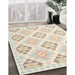 Contemporary Tan Brown Gold Southwestern Rug in Family Room, con2063