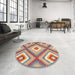 Round Machine Washable Contemporary Cherry Red Rug in a Office, wshcon2065