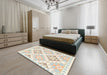 Contemporary Tan Brown Southwestern Rug in a Bedroom, con2066