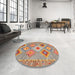 Round Contemporary Chestnut Red Southwestern Rug in a Office, con2068