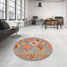 Round Machine Washable Contemporary Chestnut Red Rug in a Office, wshcon2068