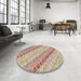 Round Machine Washable Contemporary Orange Salmon Pink Rug in a Office, wshcon2071