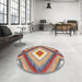 Round Contemporary Chestnut Brown Southwestern Rug in a Office, con2074