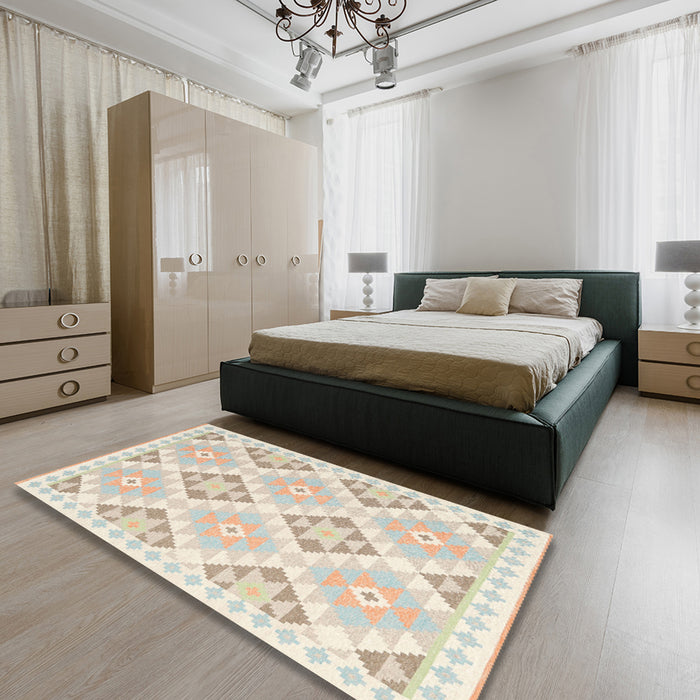 Machine Washable Contemporary Tan Brown Gold Rug in a Bedroom, wshcon2079