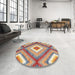 Round Contemporary Brown Southwestern Rug in a Office, con2080