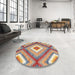 Round Machine Washable Contemporary Brown Rug in a Office, wshcon2080