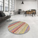 Round Machine Washable Contemporary Orange Salmon Pink Rug in a Office, wshcon2082