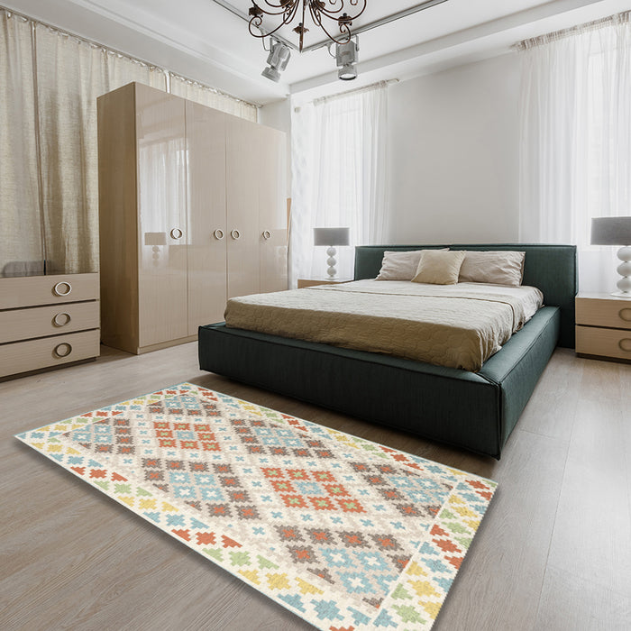 Contemporary Camel Brown Southwestern Rug in a Bedroom, con2084