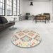 Round Machine Washable Contemporary Camel Brown Rug in a Office, wshcon2084