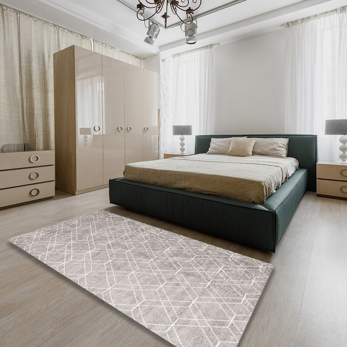 Contemporary Rosy Brown Pink Modern Rug in a Bedroom, con2087
