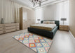 Contemporary Tan Brown Southwestern Rug in a Bedroom, con2088