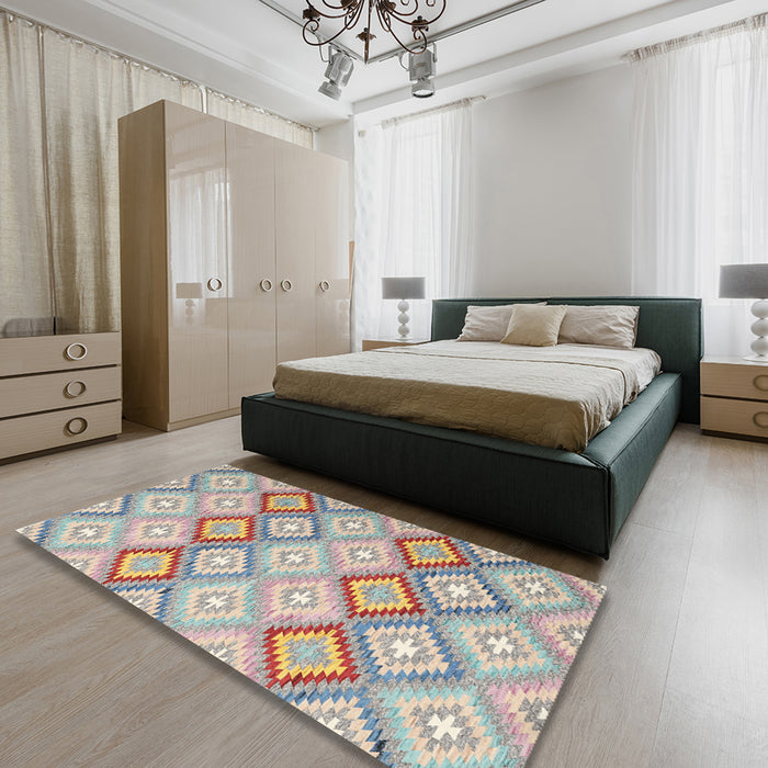 Contemporary Tan Brown Southwestern Rug in a Bedroom, con2088