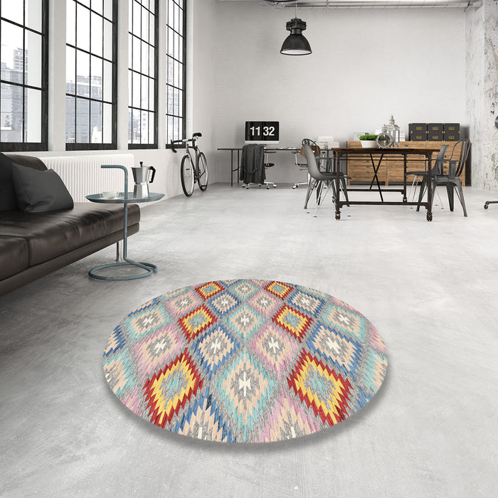 Round Contemporary Tan Brown Southwestern Rug in a Office, con2088