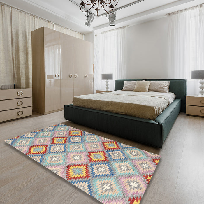 Contemporary Tan Brown Southwestern Rug in a Bedroom, con2089