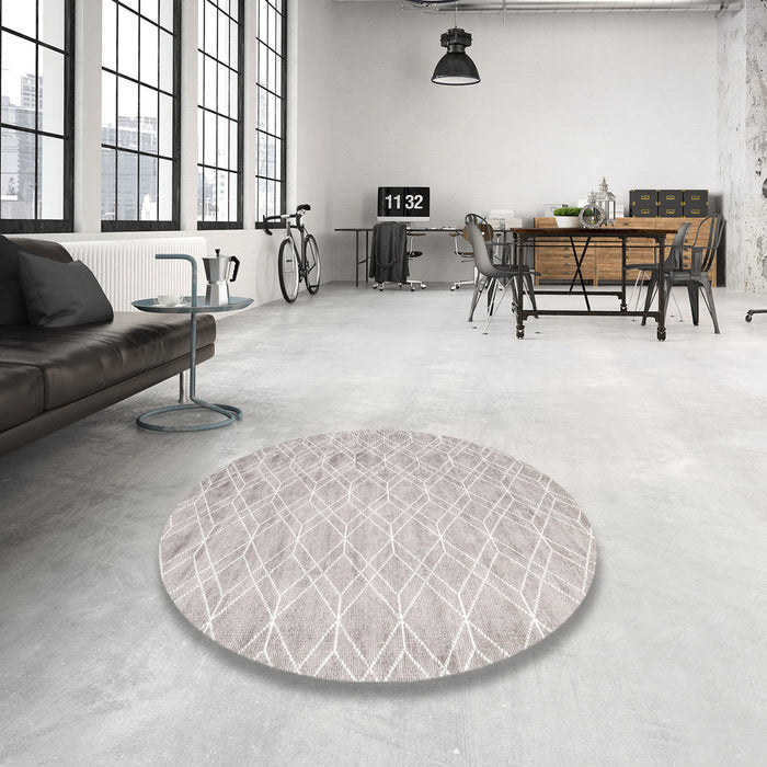 Round Contemporary Dark White Beige Modern Rug in a Office, con2090