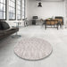 Round Contemporary Dark White Beige Modern Rug in a Office, con2090